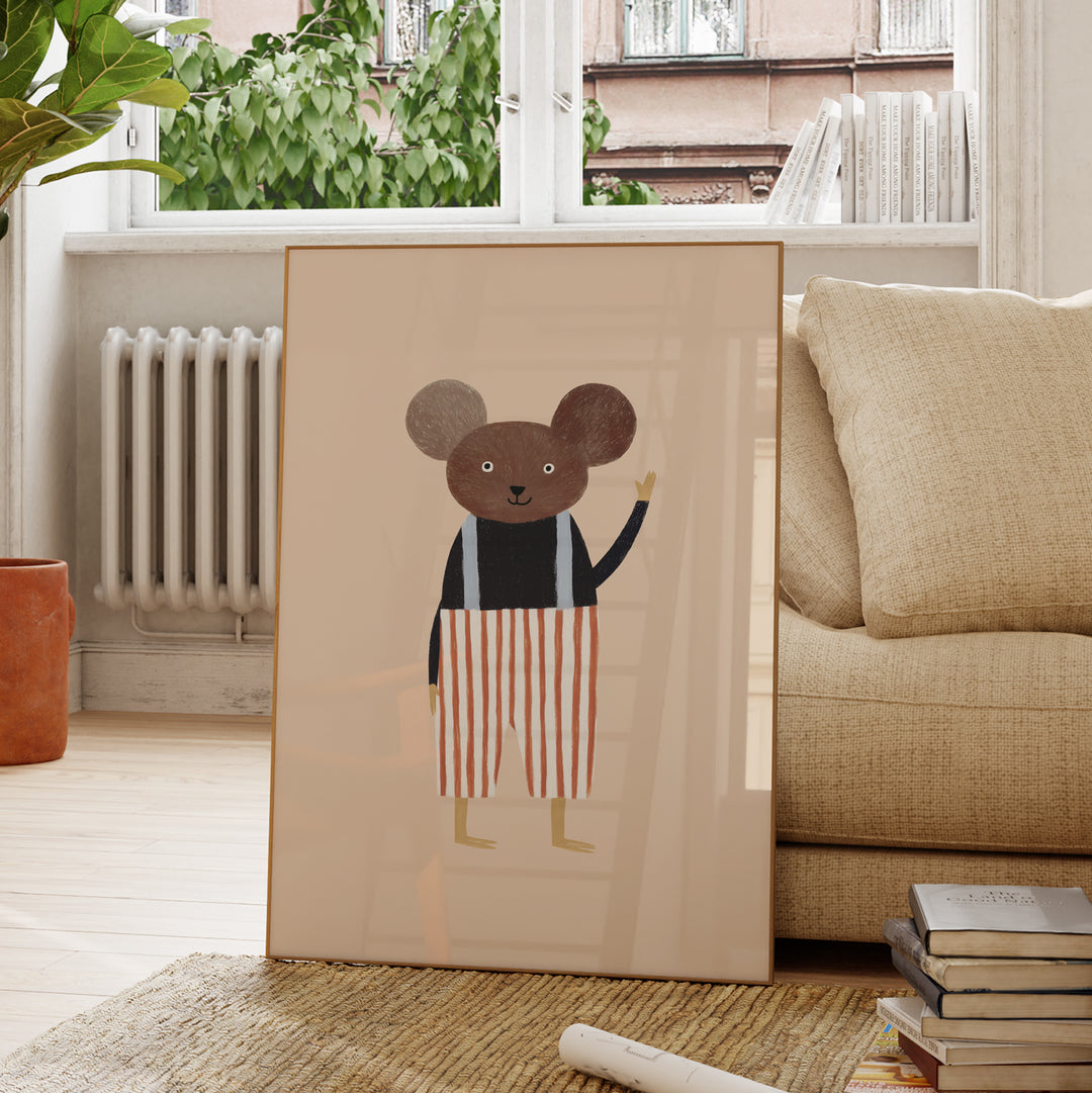 Mouse in Striped Pants Print | Cute Animal Nursery Wall Art