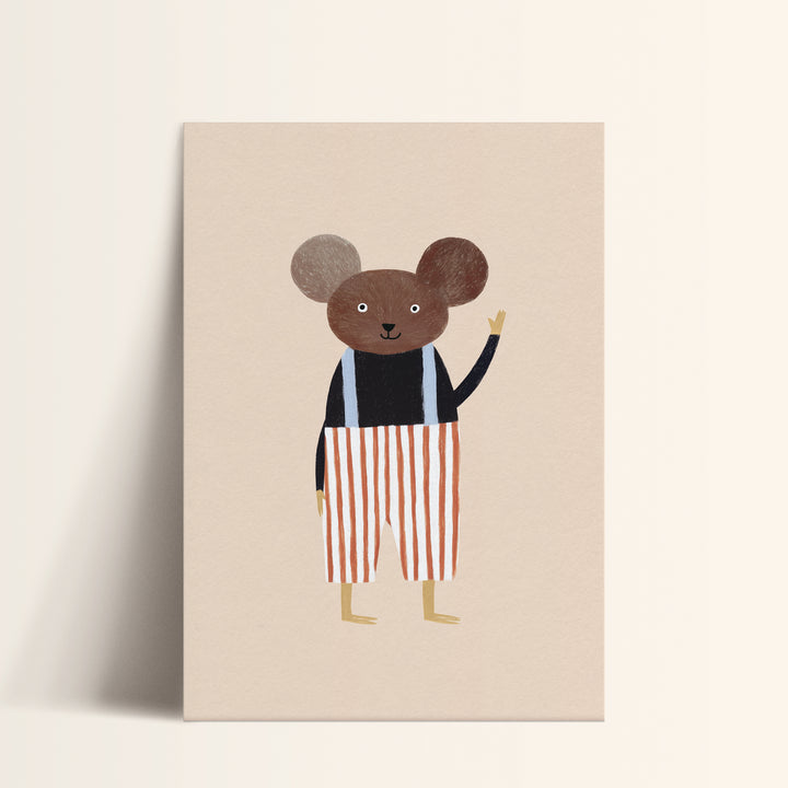 Mouse in Striped Pants Print | Cute Animal Nursery Wall Art