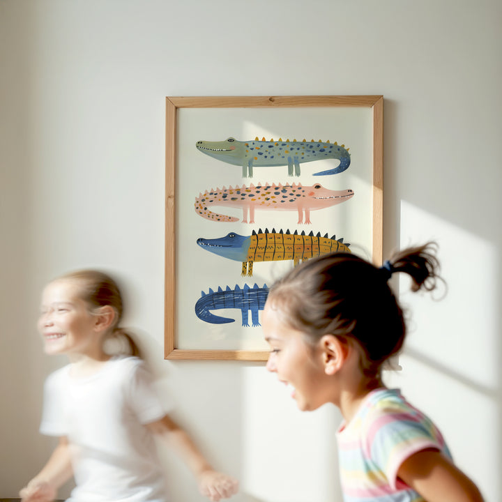 Stacked Crocodiles Print | Fun Safari Nursery Wall Art for Kids