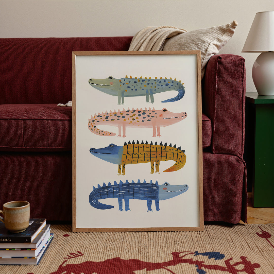 Stacked Crocodiles Print | Fun Safari Nursery Wall Art for Kids