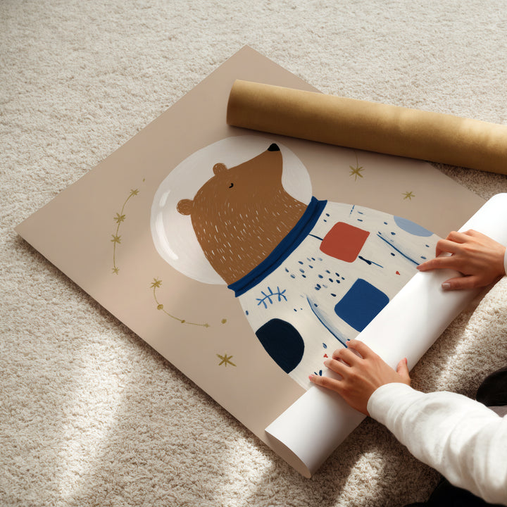 Space Bear Print | Astronaut Nursery Wall Art for Kids Room