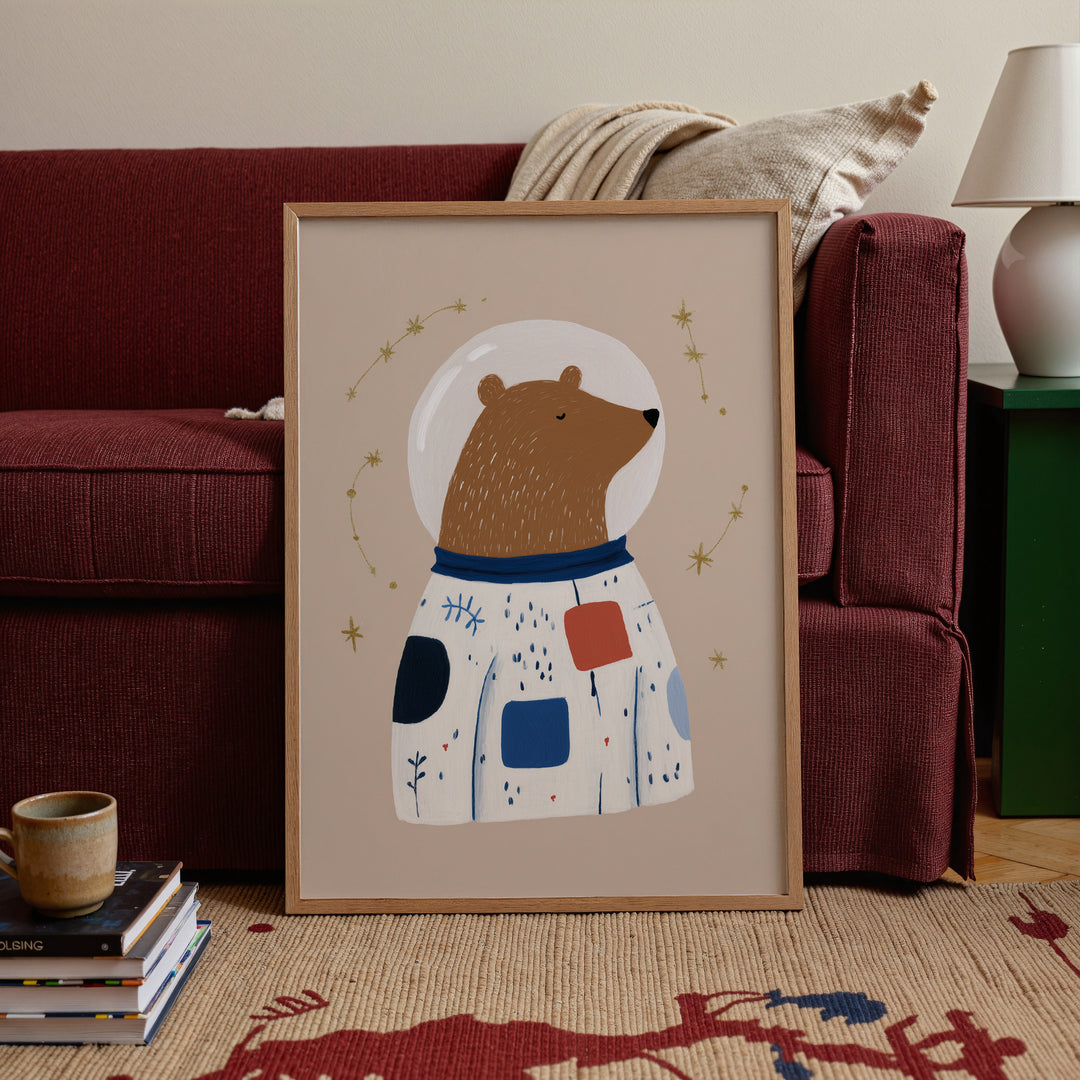 Space Bear Print | Astronaut Nursery Wall Art for Kids Room