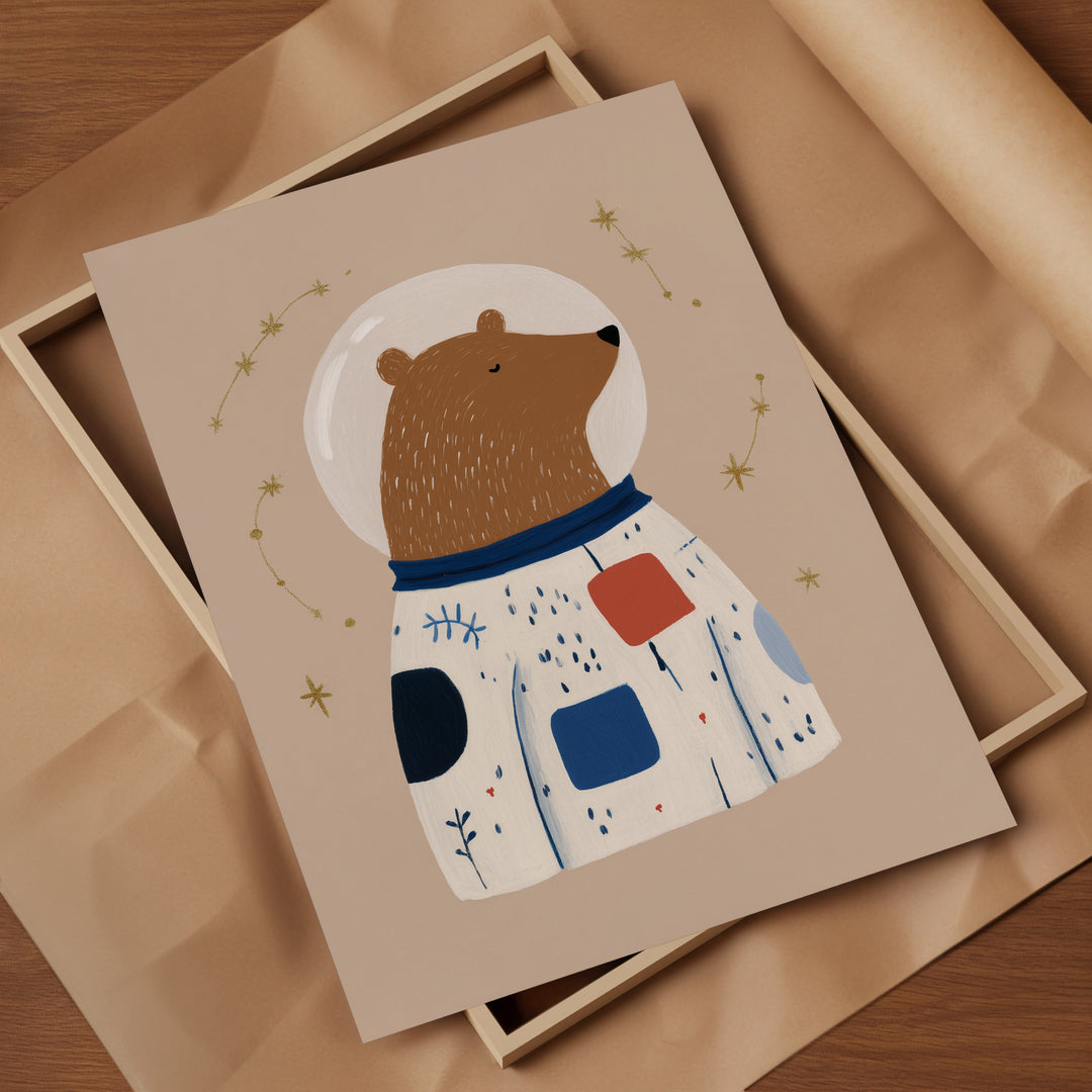 Space Bear Print | Astronaut Nursery Wall Art for Kids Room