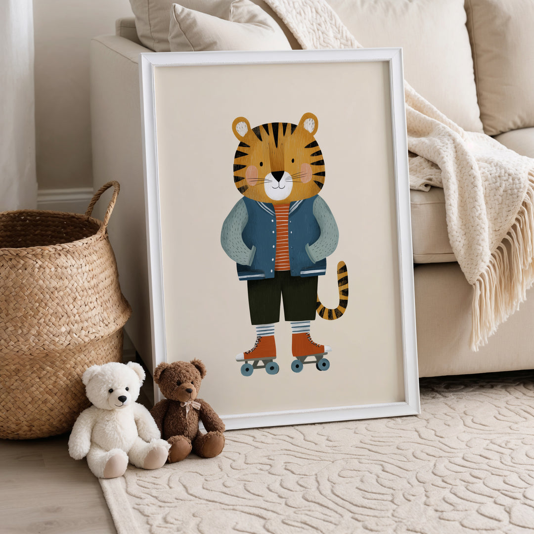 Tiger on Roller Skates Print