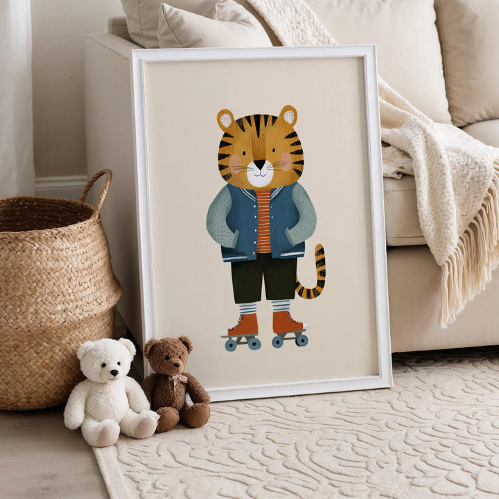 Tiger on Roller Skates Print