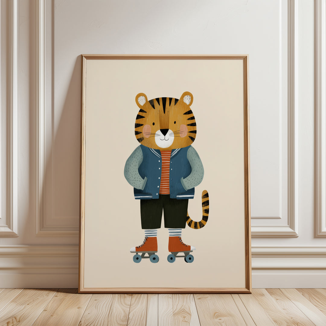 Tiger on Roller Skates Print