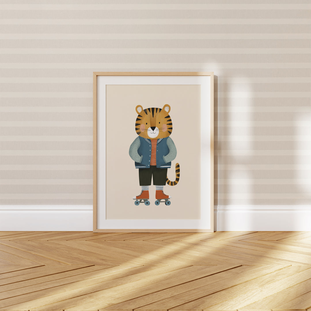 Tiger on Roller Skates Print
