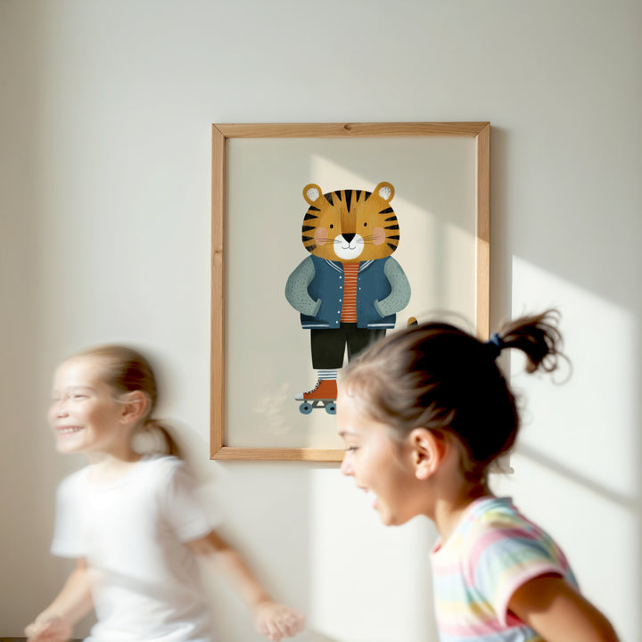 Tiger on Roller Skates Print