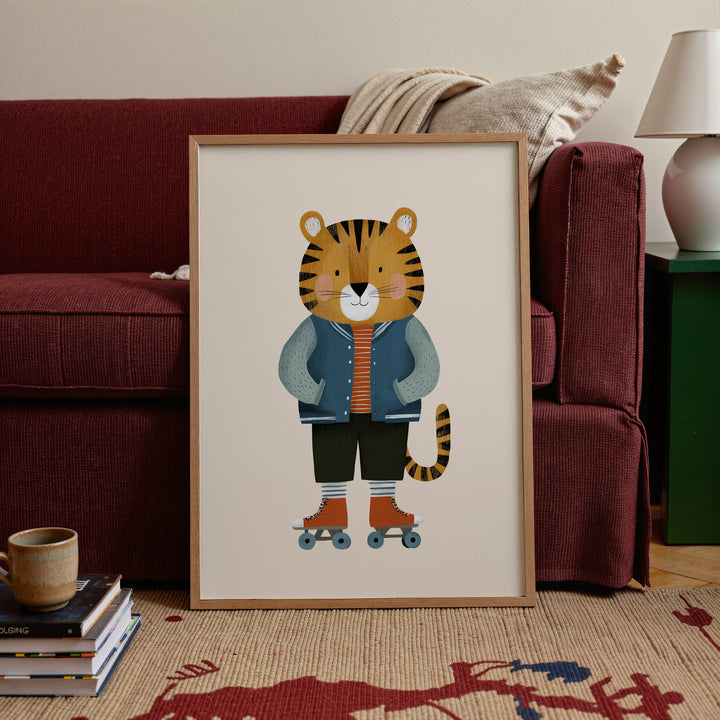 Tiger on Roller Skates Print
