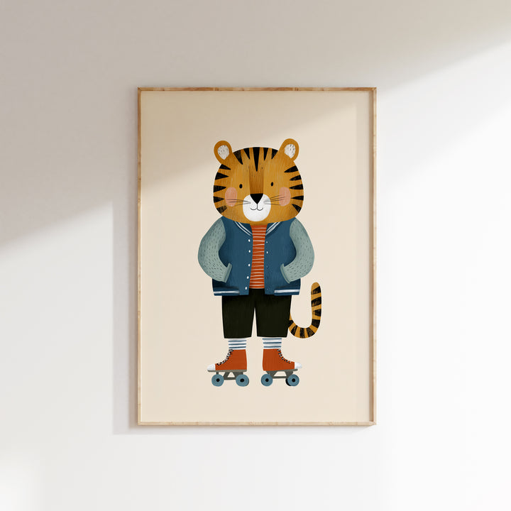 Tiger on Roller Skates Print