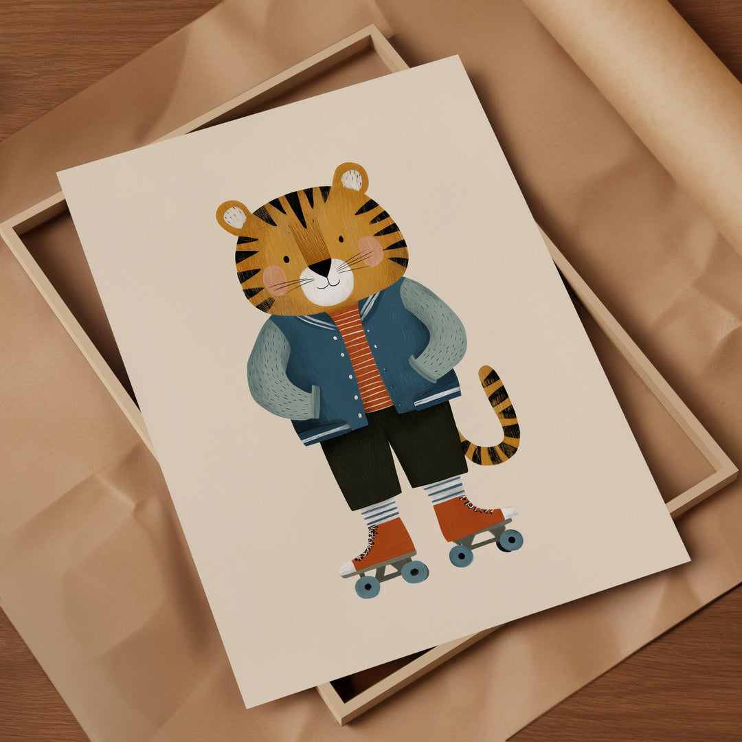 Tiger on Roller Skates Print