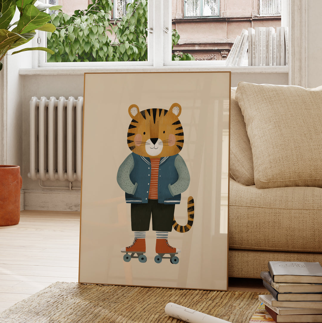 Tiger on Roller Skates Print