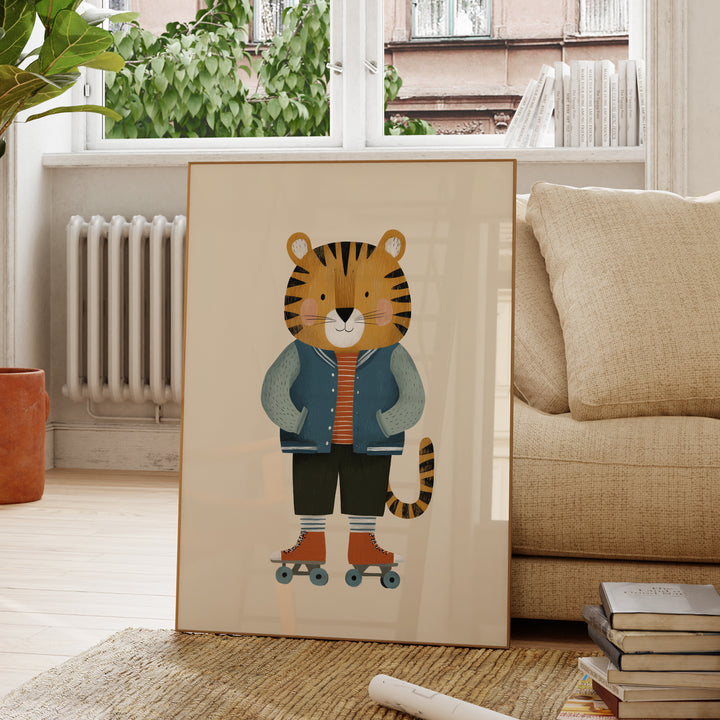 Tiger on Roller Skates Print