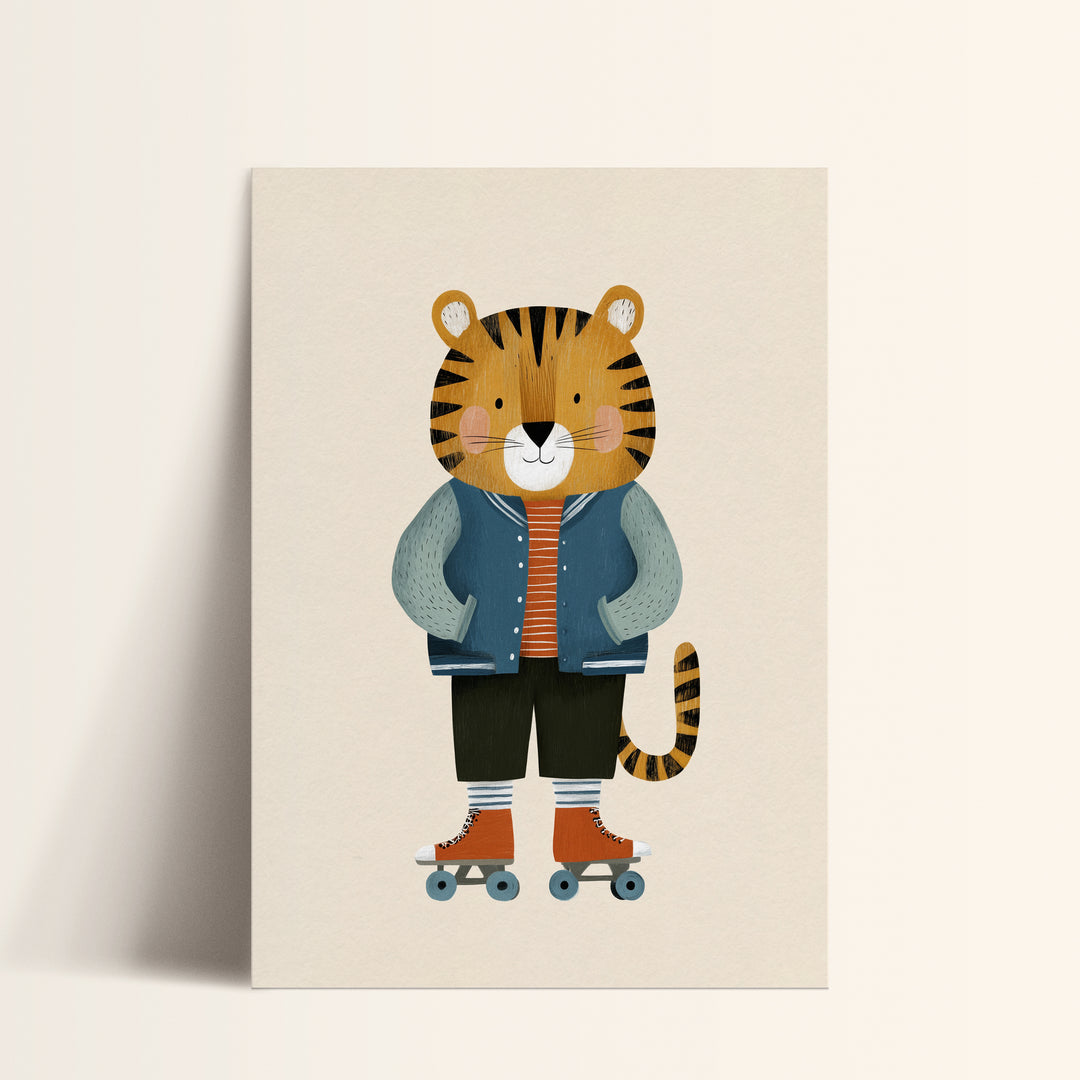 Tiger on Roller Skates Print