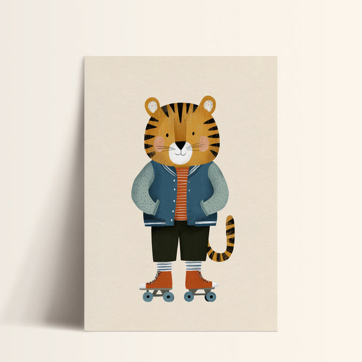 Tiger on Roller Skates Print
