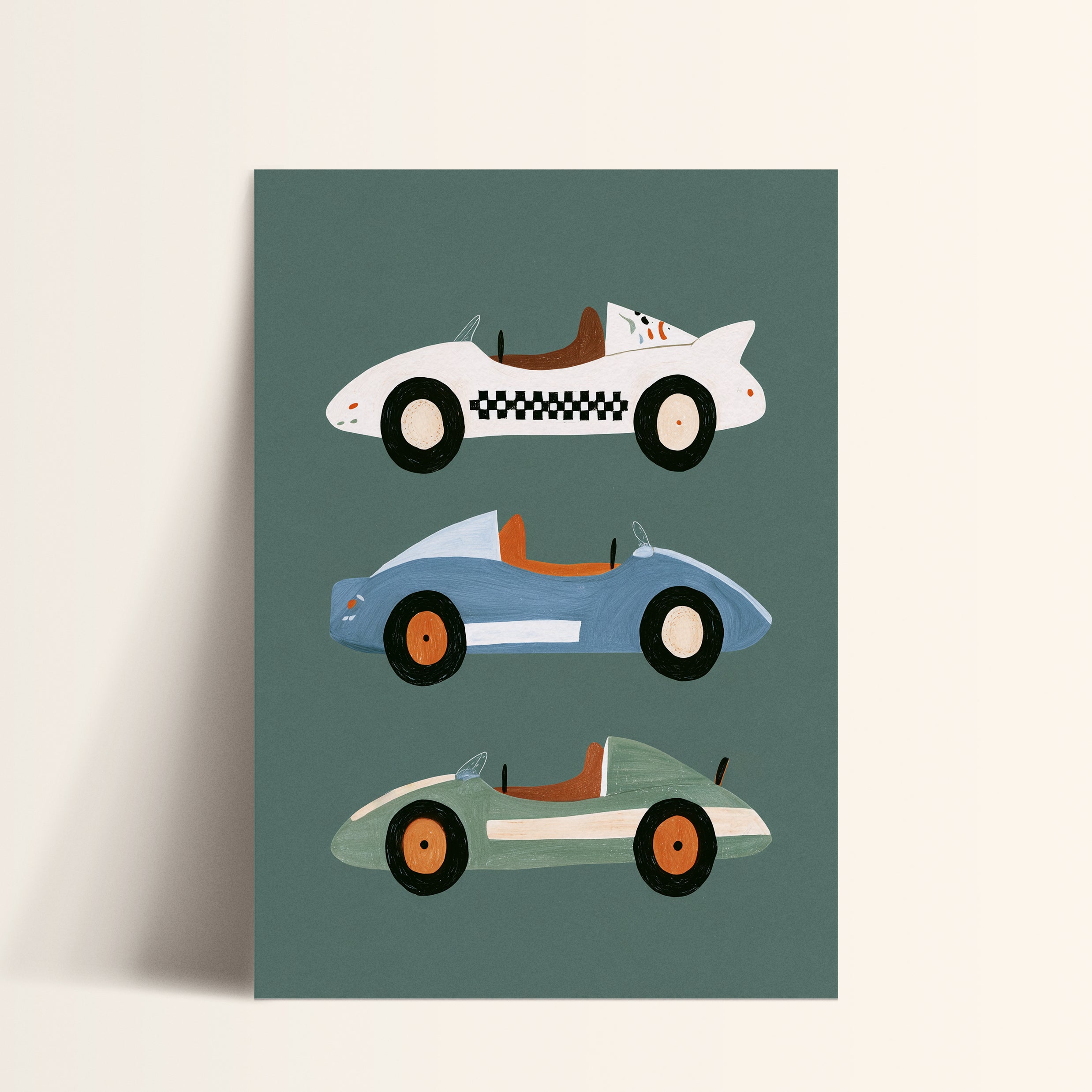 Vintage Racers Sage Print - Retro Racing Nursery Art – Malunio