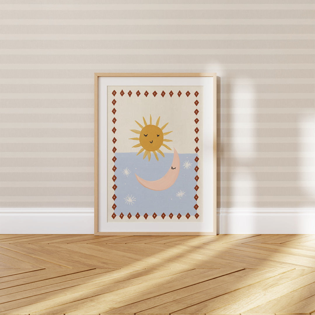 Sun and Moon Diamond Border Print