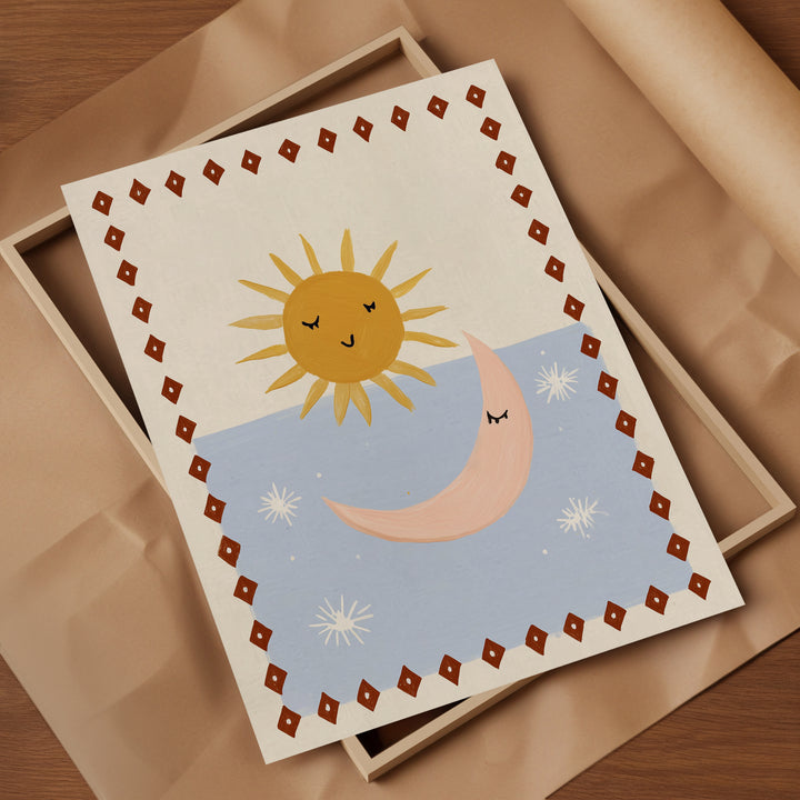 Sun and Moon Diamond Border Print
