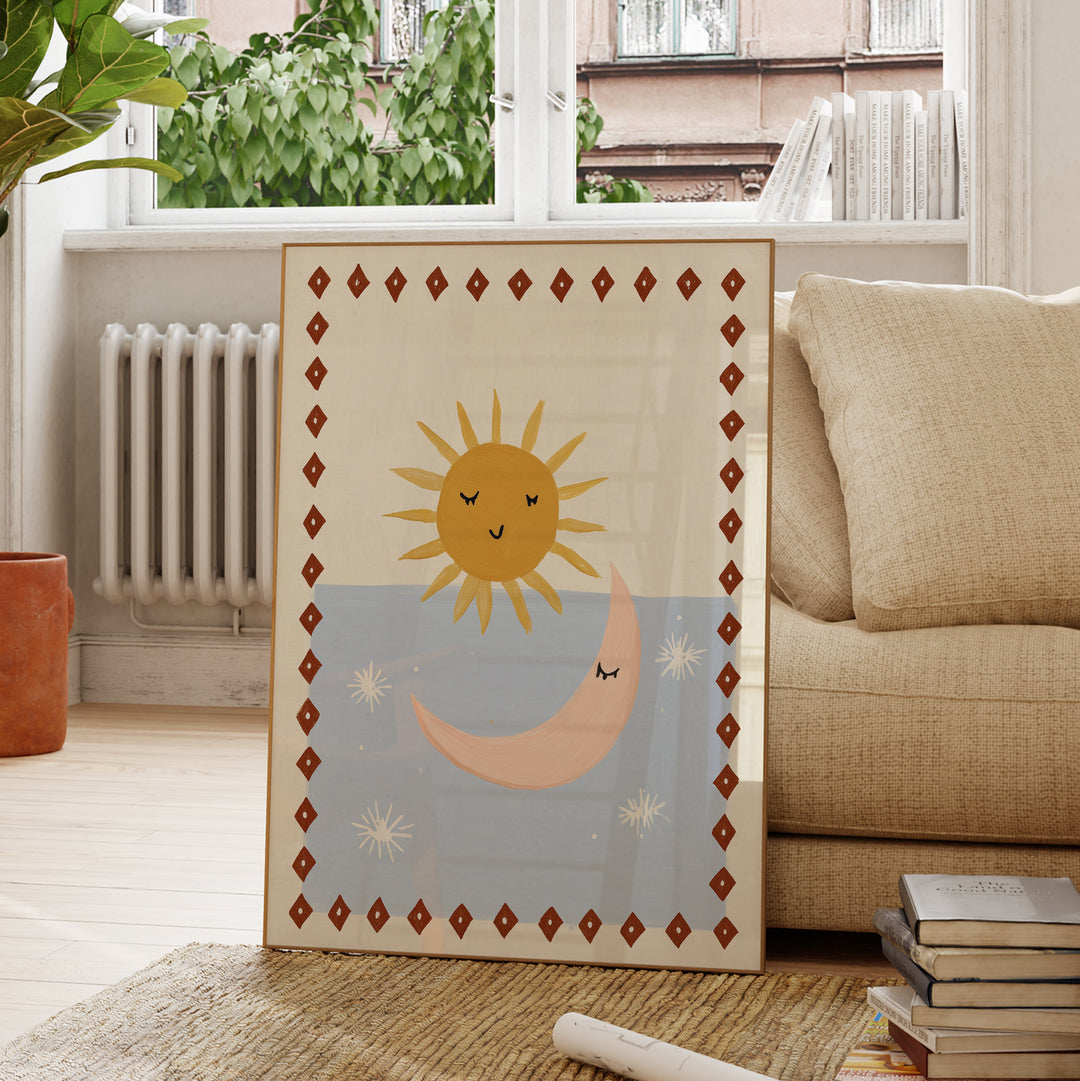 Sun and Moon Diamond Border Print