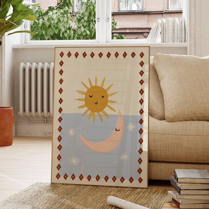 Sun and Moon Diamond Border Print