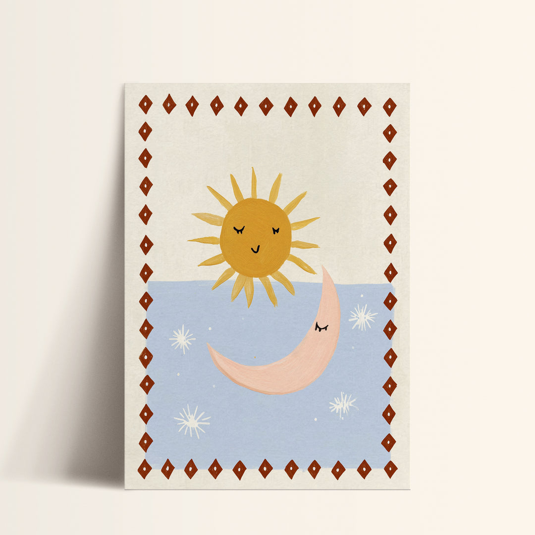 Sun and Moon Diamond Border Print