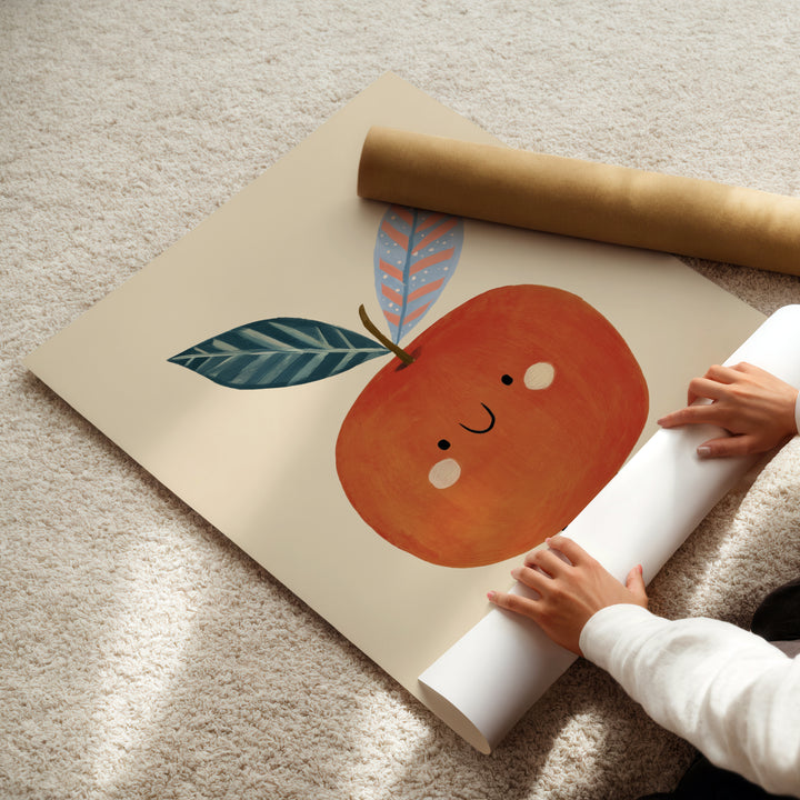 Happy Apple Print | Cute Fruit Nursery Wall Art for Kids Room