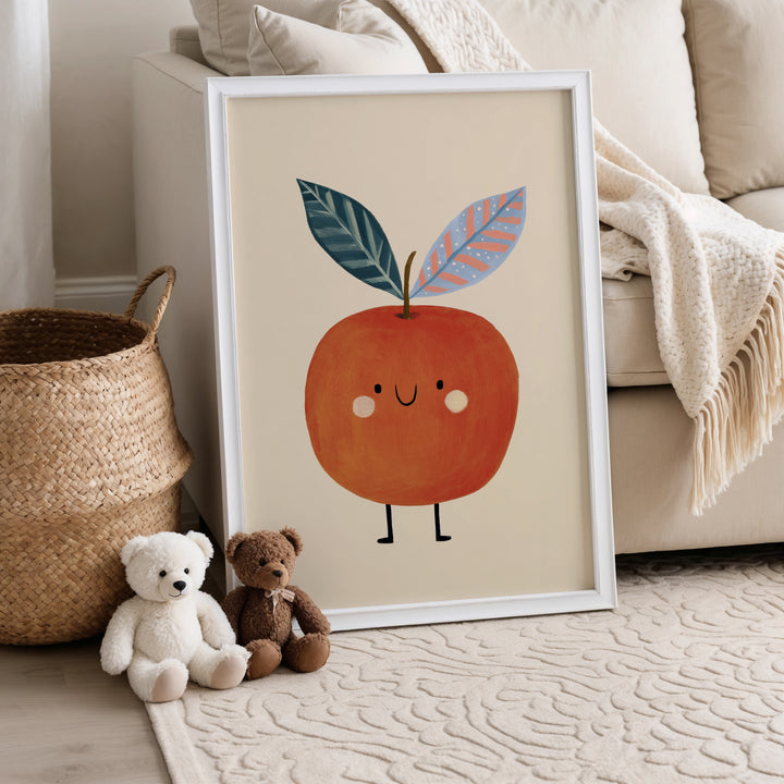 Happy Apple Print | Cute Fruit Nursery Wall Art for Kids Room