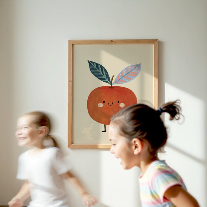 Happy Apple Print | Cute Fruit Nursery Wall Art for Kids Room