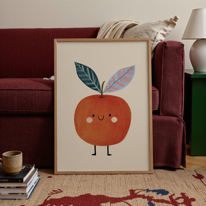 Happy Apple Print | Cute Fruit Nursery Wall Art for Kids Room