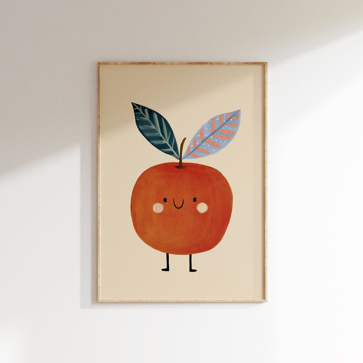 Happy Apple Print | Cute Fruit Nursery Wall Art for Kids Room