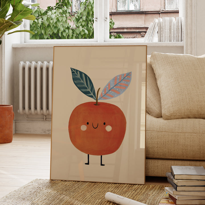 Happy Apple Print | Cute Fruit Nursery Wall Art for Kids Room