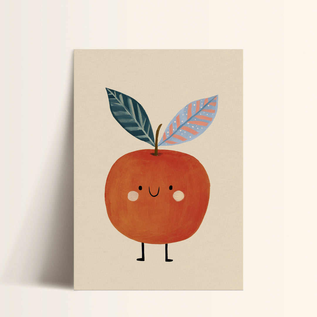 Happy Apple Print | Cute Fruit Nursery Wall Art for Kids Room