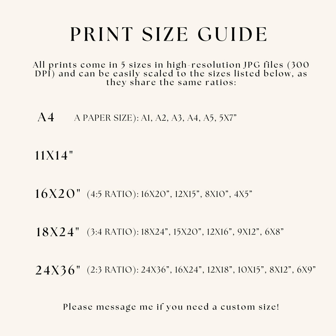 the print size guide for a printer