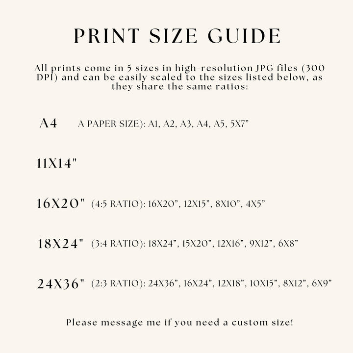 the print size guide for a printer