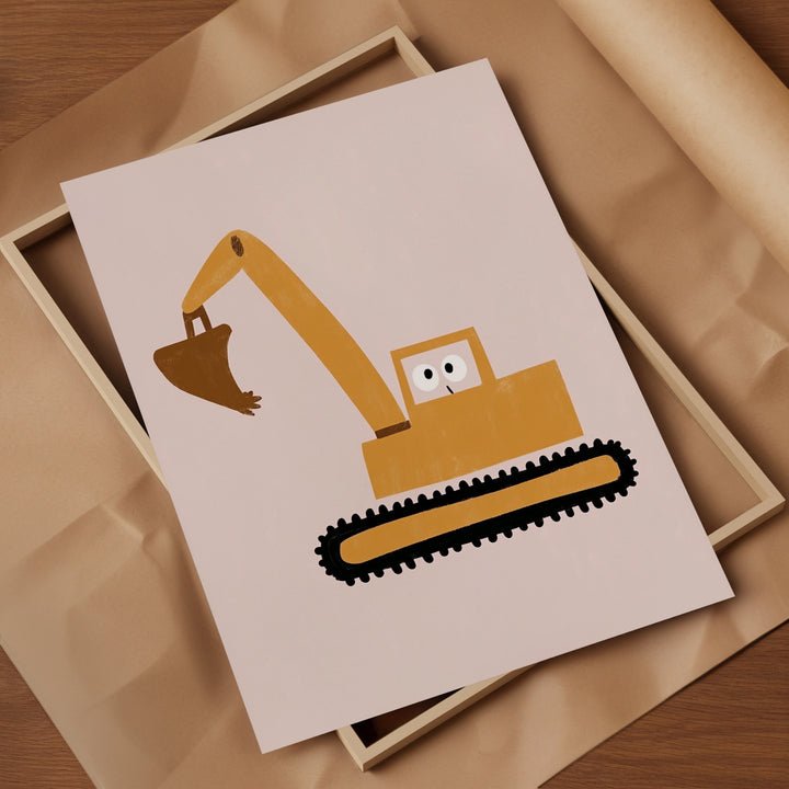 a card with a picture of a bulldozer on it