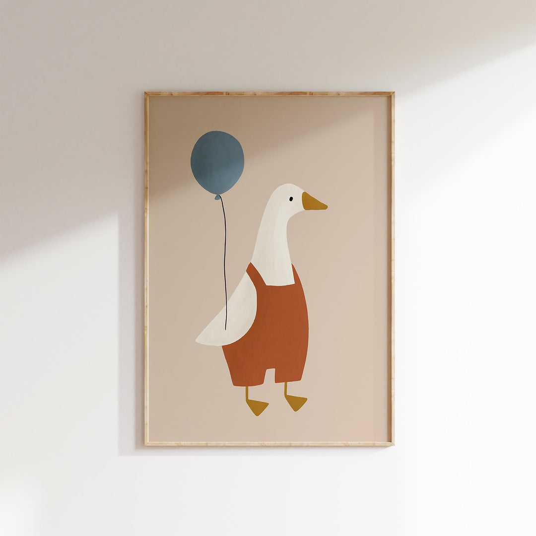 a picture of a duck holding a balloon