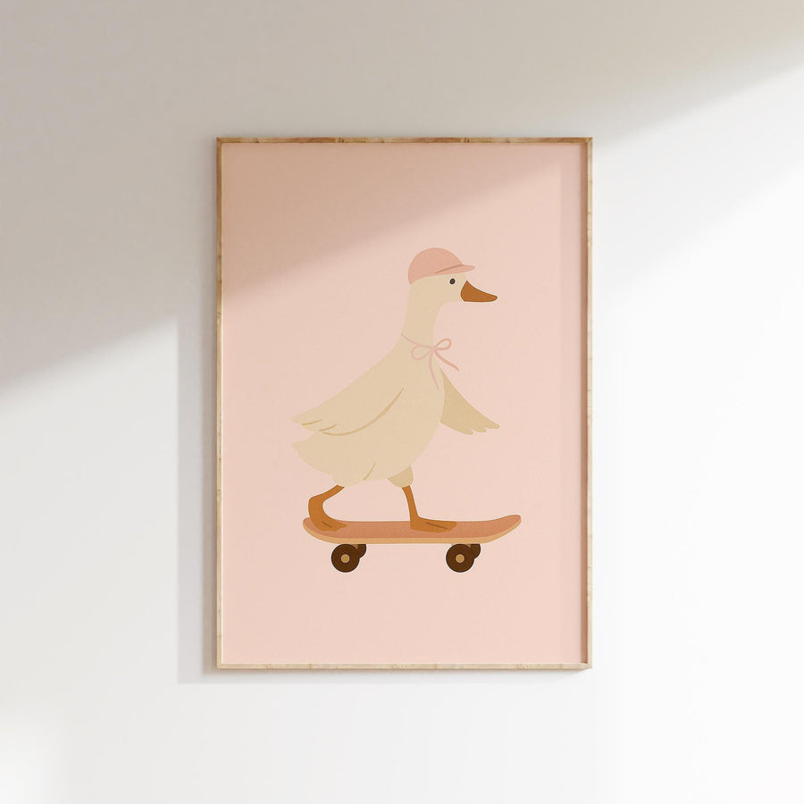 a picture of a duck on a skateboard
