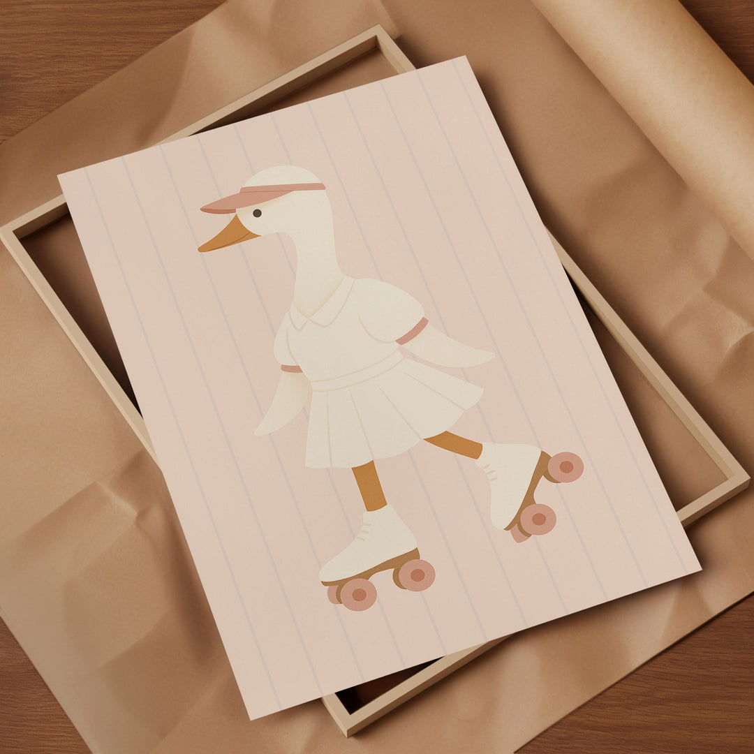 a picture of a duck on a skateboard