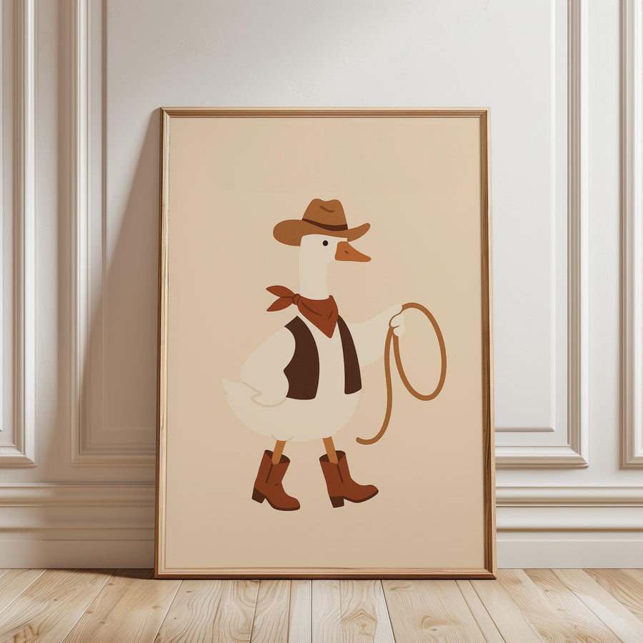 a picture of a duck wearing a cowboy hat and holding a lasso