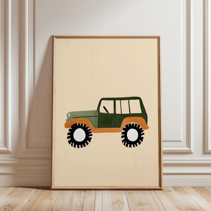 a picture of a green and orange jeep