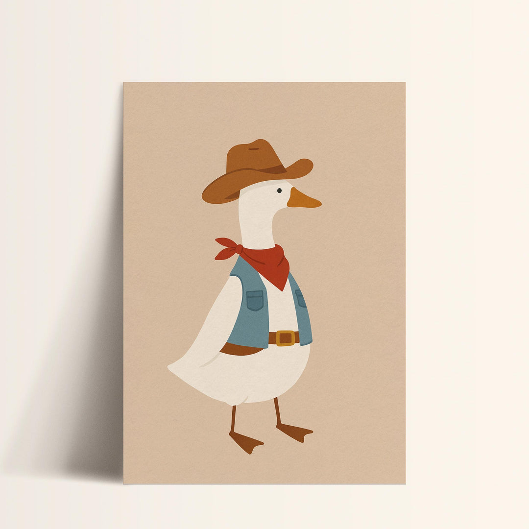 a card with a duck wearing a cowboy hat