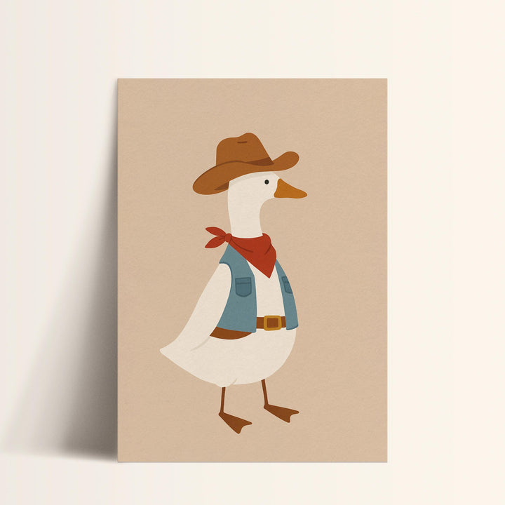 a card with a duck wearing a cowboy hat