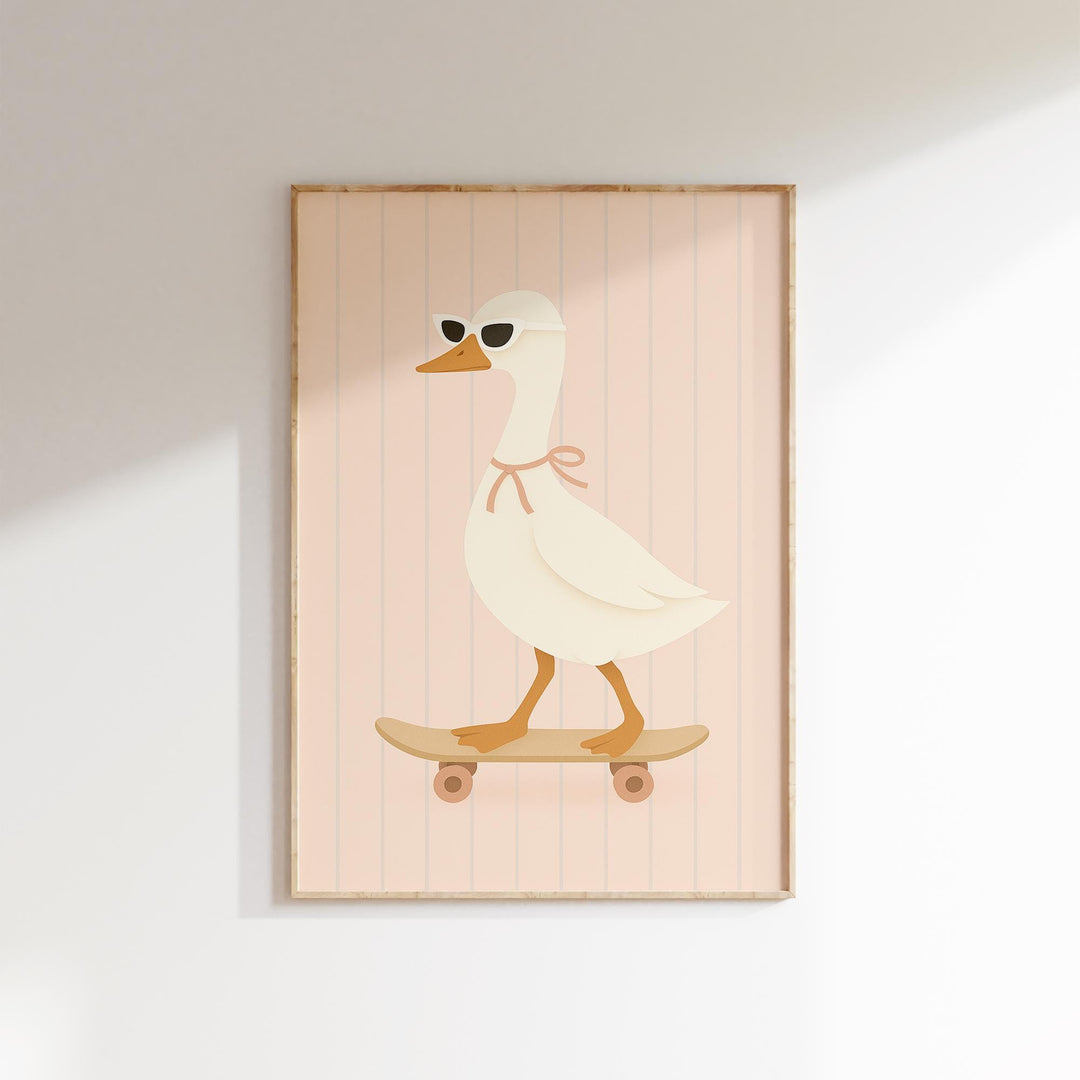 a picture of a duck on a skateboard