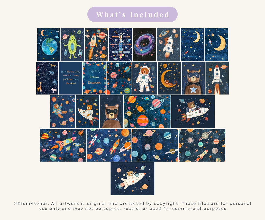 Space Nursery Wall Art Bundle | 26 Printable Galaxy & Astronaut Prints