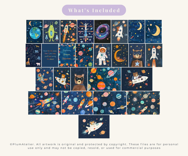 Space Nursery Wall Art Bundle | 26 Printable Galaxy & Astronaut Prints