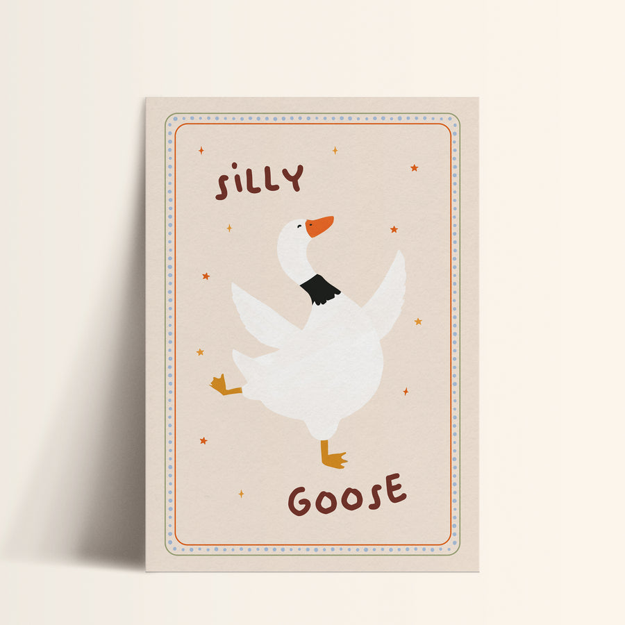 a card with a goose saying silly goose