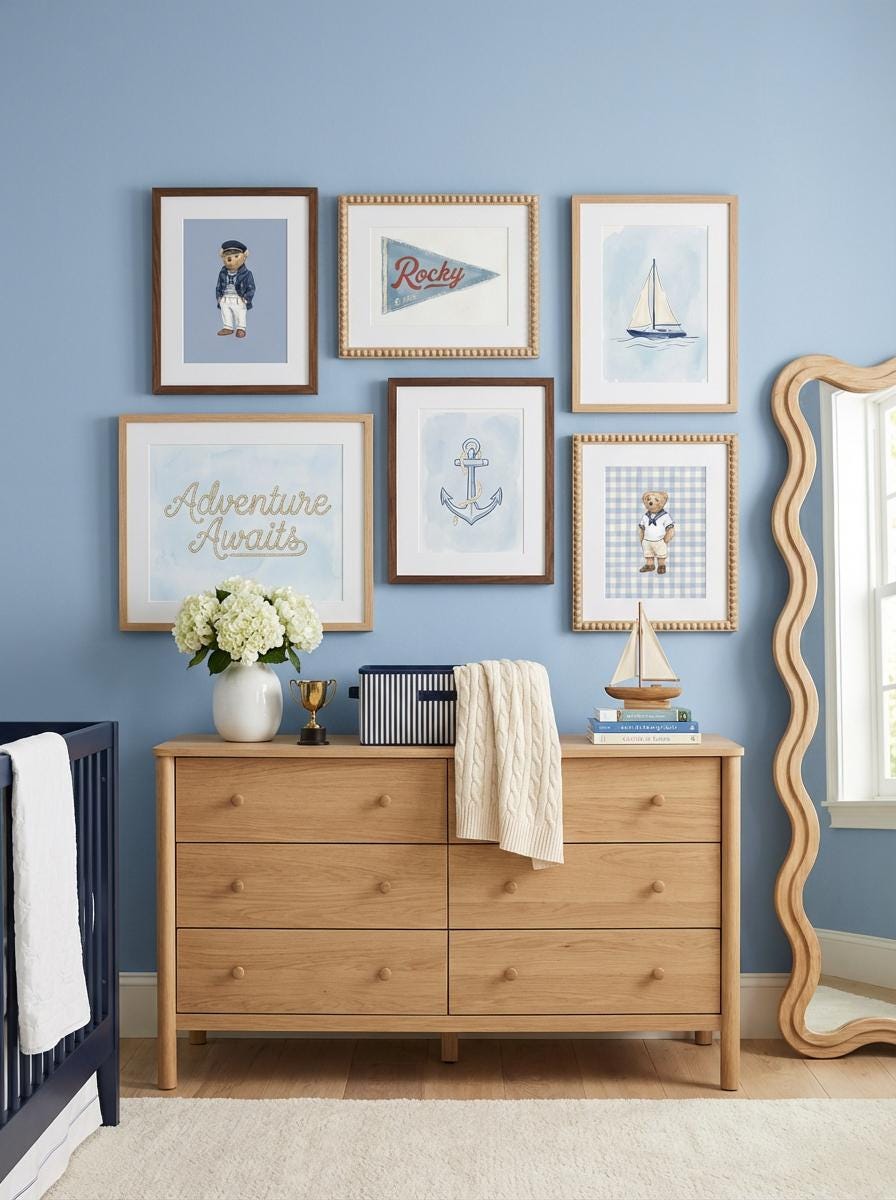 Personalized Nautical Nursery Wall Art Set | 6 Custom Name Coastal Prints