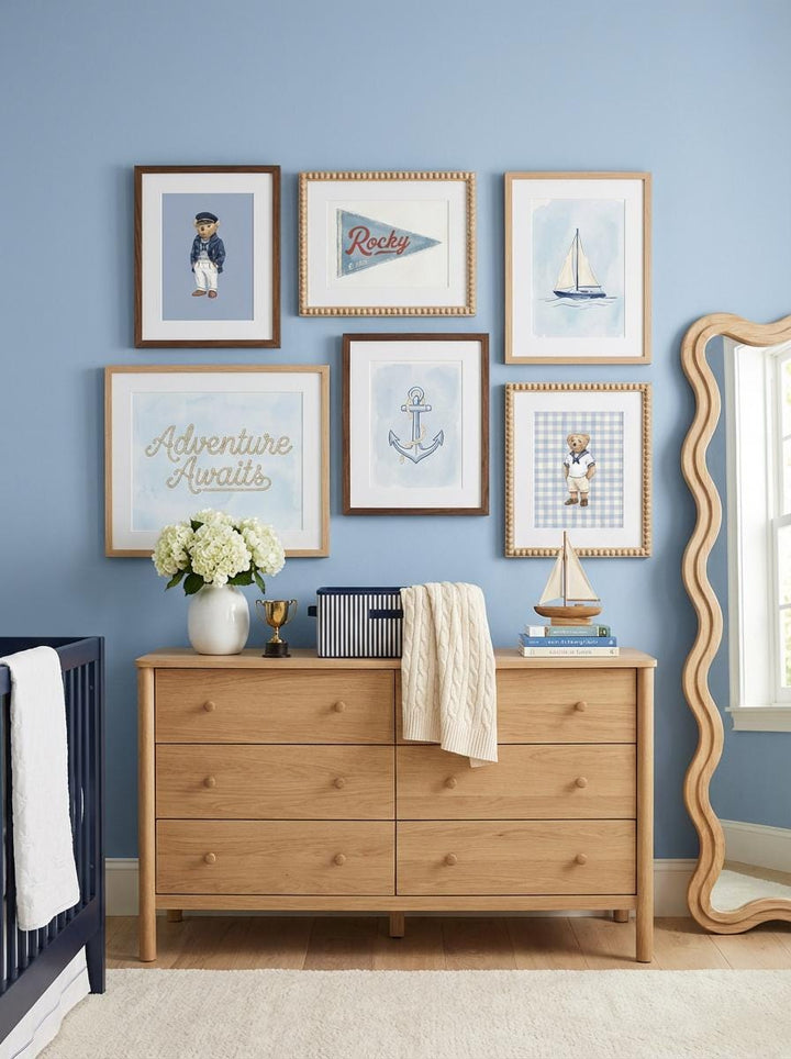 Personalized Nautical Nursery Wall Art Set | 6 Custom Name Coastal Prints