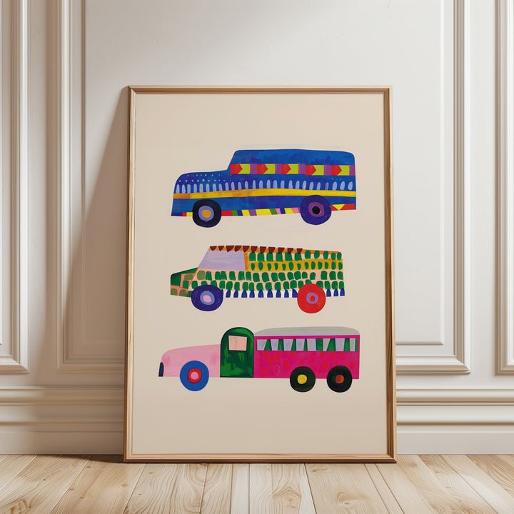 a picture of a bus and a bus on a wall