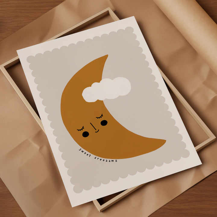 a card with a picture of a crescent moon